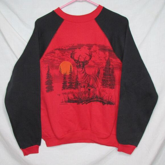 Deer 2 Sided Graphic Sweatshirt Raglan Sleeves Large USA Tultex Vintage 1988 - Picture 2 of 7